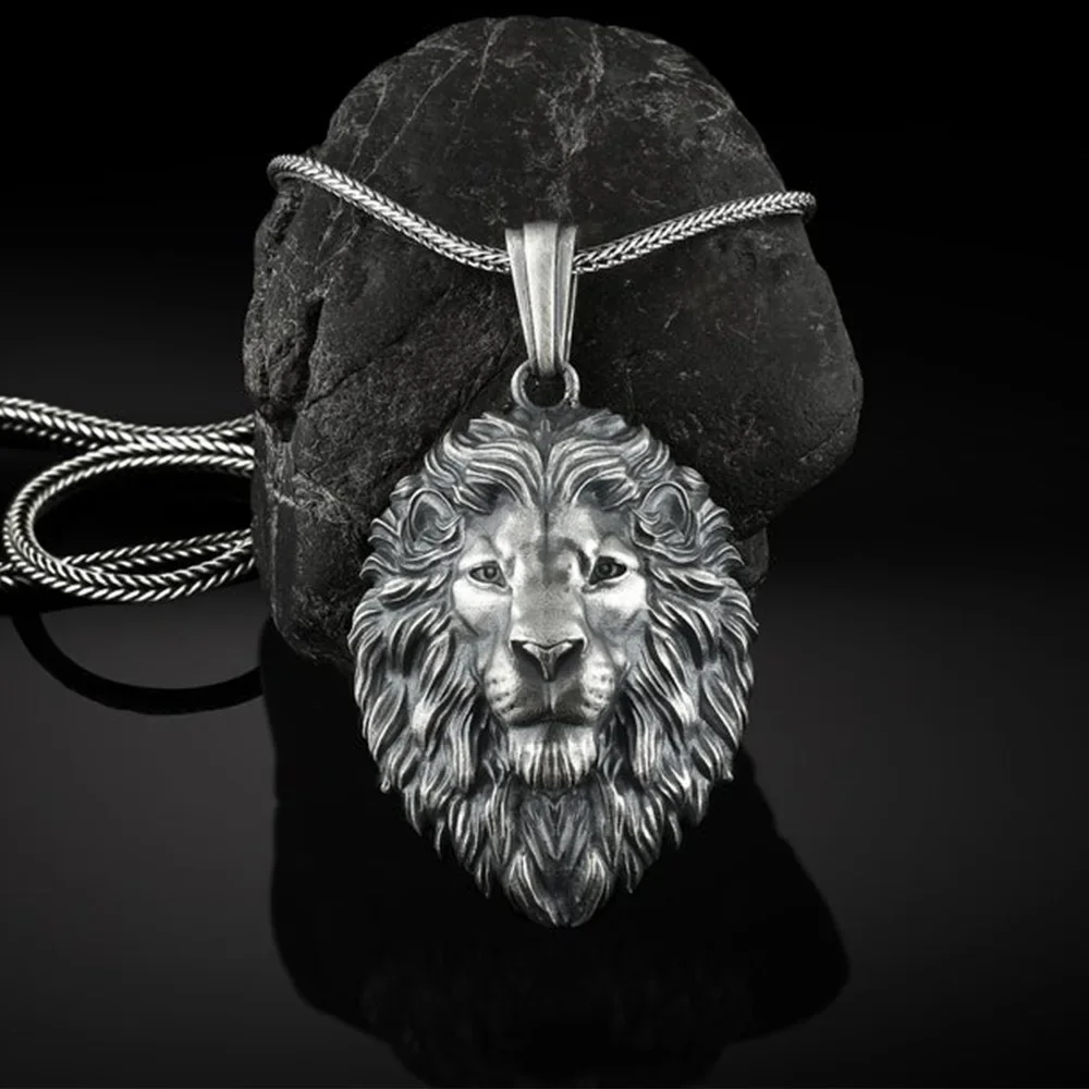 

Pure Tin Big Lion Head Animal Black Gun Color Pendant Necklace A Men's Necklace As Brave As A Lion Strong Aura Field Jewelry