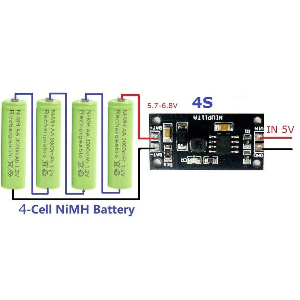 4 Cell Input DC 4.5V-5.5V to 5.7V-6.8V NiMH NiCd Rechargeable Battery Protection