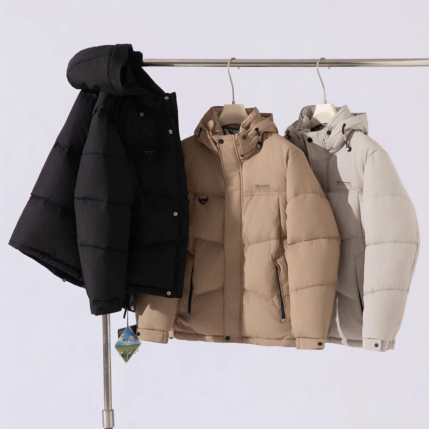 

Men's Winter Thiened Hooded Bread Coat Wool Filling Warm Windproof Water-resistant Stand Faion Urban Sle Long Sve...