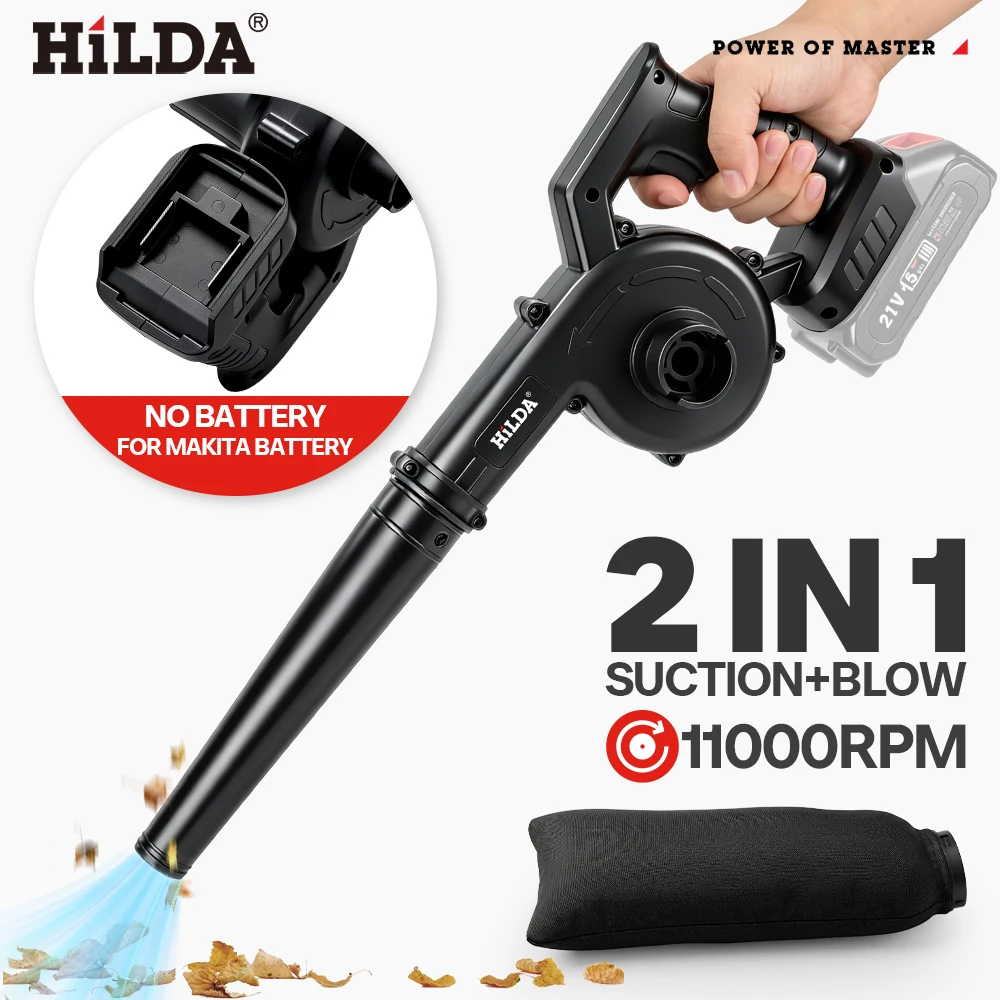 HILDA 21V Kabelloser Laubbläser 2 IN 1 Bläser & Staubsauger Hochleistungs-Handluftgebläse für Auto, Garten, Rasen, PC-Reinigung – Detail 1