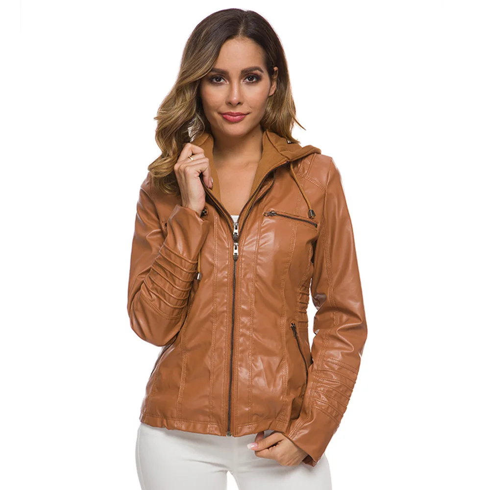 Women\'s long sleeve coat Gothic Faux Leather Jacket Women 2022 Hoodies Winter Autumn Motorcycle Jacket Black Outerwear