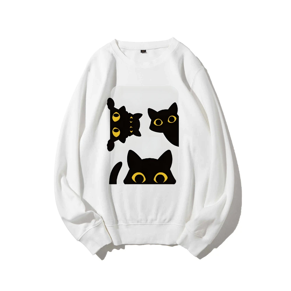 Casual Crewneck Fashionable 100% Cotton Hoodie Comfortable Soft Breathable Loose Fit Sweatshirt Gift For Her Many Black Cats