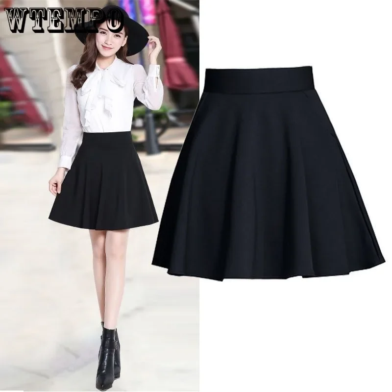 WTEMPO Fashion High Waist Pleated Skirt Women Korean Elegant College Style Mini Skirt Ladies Autumn Winter Thick A-line Skirts