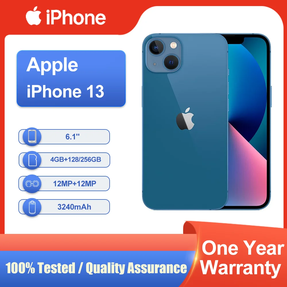 هاتف Apple iPhone 13 4GB RAM غير مقفول 128/256GB 3240mAh ROM 6.1 بوصة معرف الوجه NFC Super Retina XDR OLED شحن سريع 5G هاتف محمول