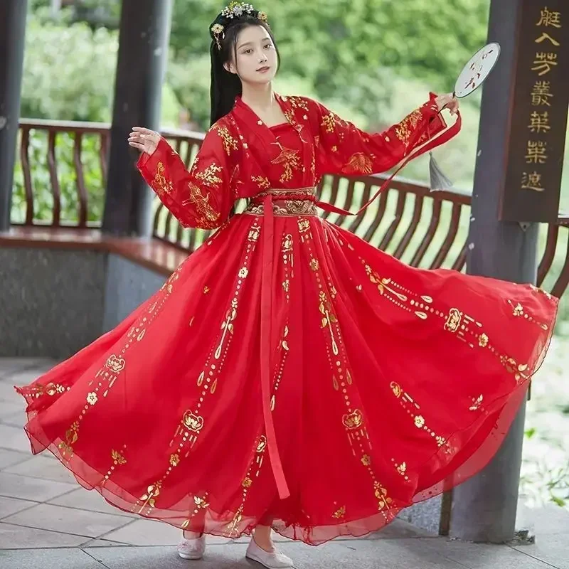 Robes Hanfu pour femmes, fée chinoise, Style traditionnel Han, jupe élégante à la taille, Costume de spectacle sur scène magnifique