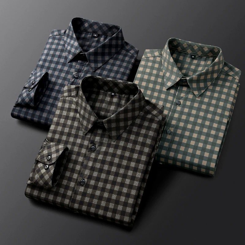 

Осенне-весенняя модная тенденция, клетчатая рубашка с длинными рукавами из бамбукового волокна, мужская повседневная свободная спортивная удобная дышащая рубашка плюс