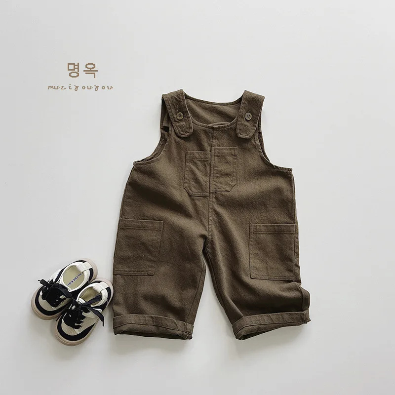 Boys Overalls Autumn New Children Sleeveless Jumpsuit Baby Girls Solid Loose Strap Pants Cotton Casual Trousers Kids Clothes