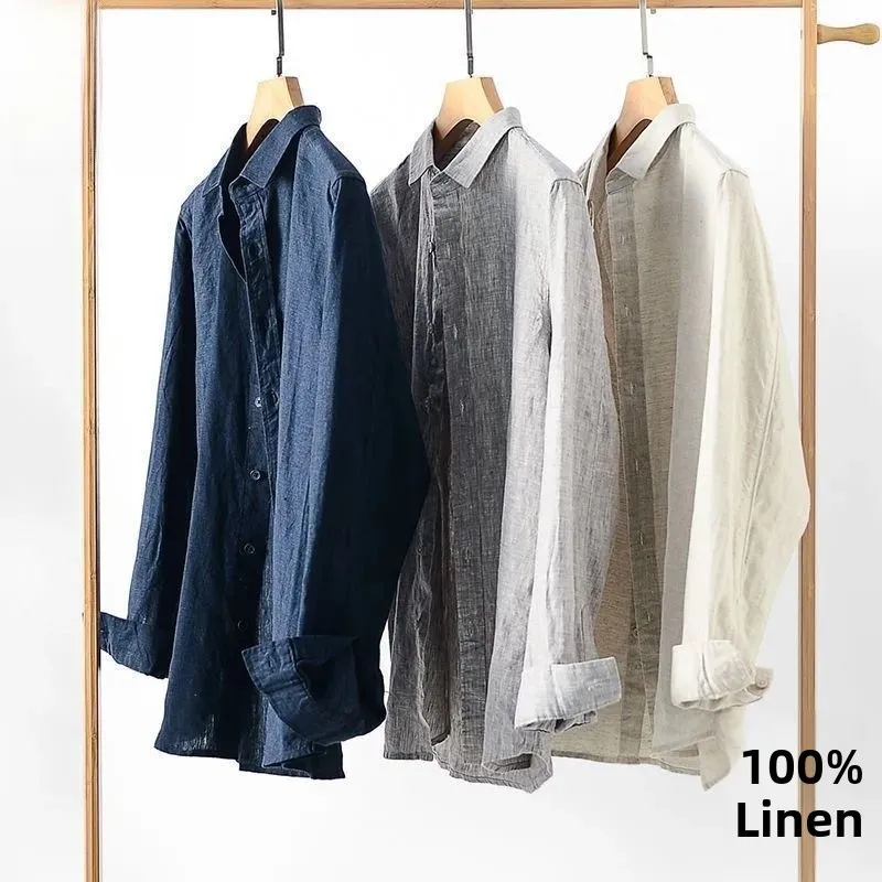 Nuevo Algodón de lino para hombre, fino, suelto, informal, largo, Sve, primavera Otoño, Faion, Material de calidad superior, ajuste cómodo