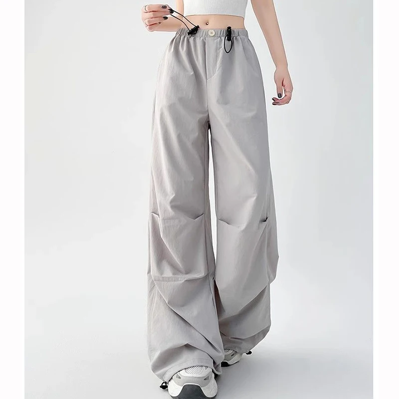 กางเกงขายาวทรงตรงสไตล์คลาสสิกสำหรับผู้หญิง เอวสูง ทรงหลวม สีพื้น ขายดี กางเกงคาร์โก้ลำลองสำหรับผู้หญิง