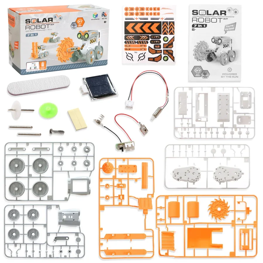Robô solar diy montagem brinquedo 7-em-1 modo de acionamento duplo engenharia inteligente robô elétrico brinquedo para crianças educação brinquedos presentes