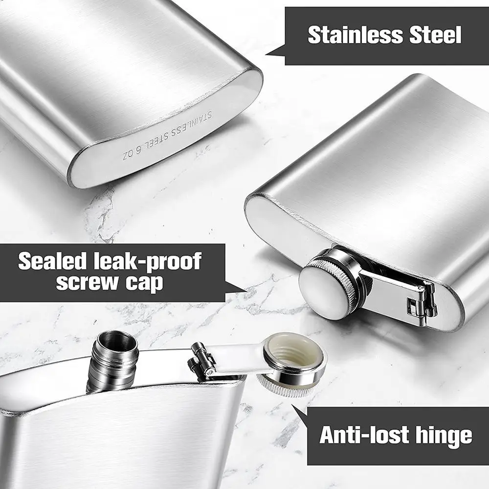 High Quality Stainless Steel Hip Flask Portable Container Whisky Flagon Convenient Leakproof Drinking Bottle Outdoor