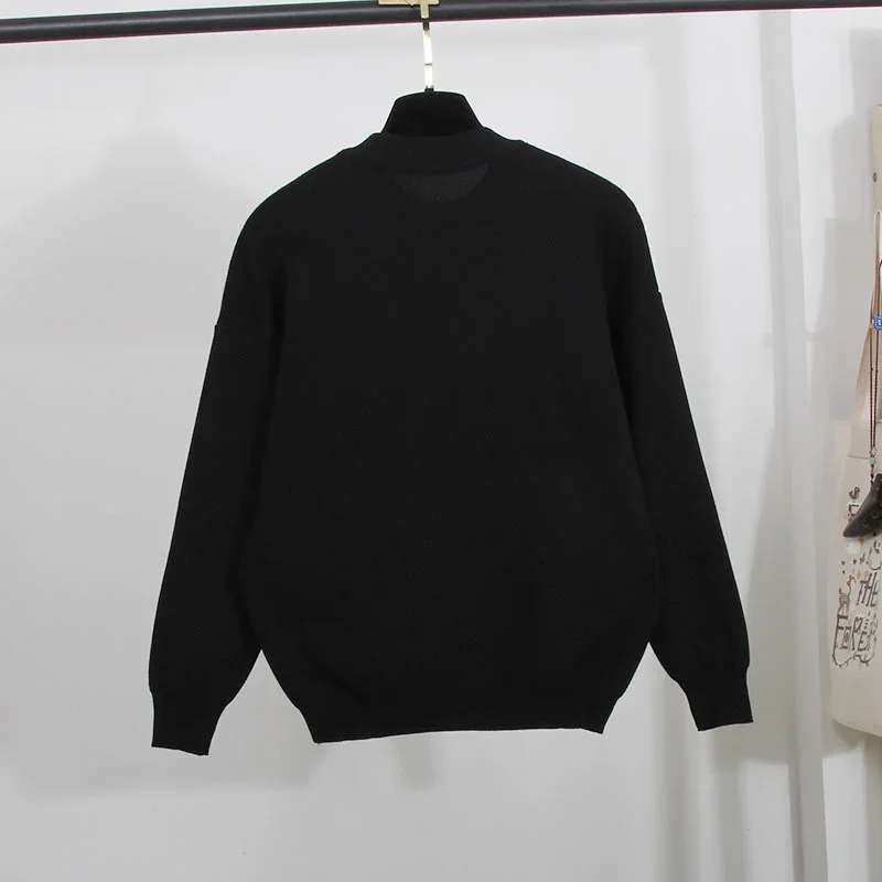 韓国ファッションローズスパンコール刺繍ニットトラックスーツ女性服黒ルーズニットプルオーバーセーター長ズボンセット女性