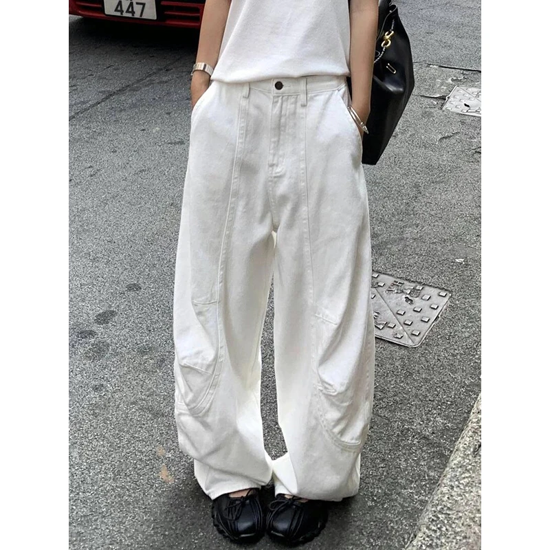 

PBAP винтажные джинсы большого размера со сращенными швами, женские потертые джинсовые брюки с простыми карманами и широкими штанинами с низкой талией, уличная одежда в стиле хип-хоп