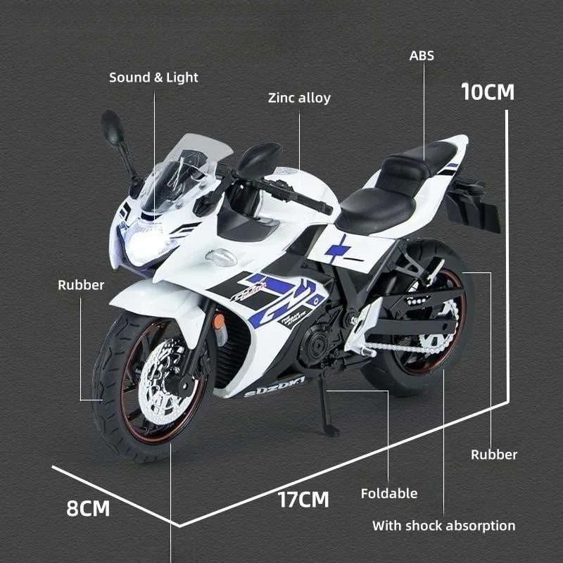 1/12 Suzuki GSX-250R Toy Motorcycle Miniature Model 1:12 Off-Road Motorbike Racing Sound & Light Diecast Collection Gift Boy