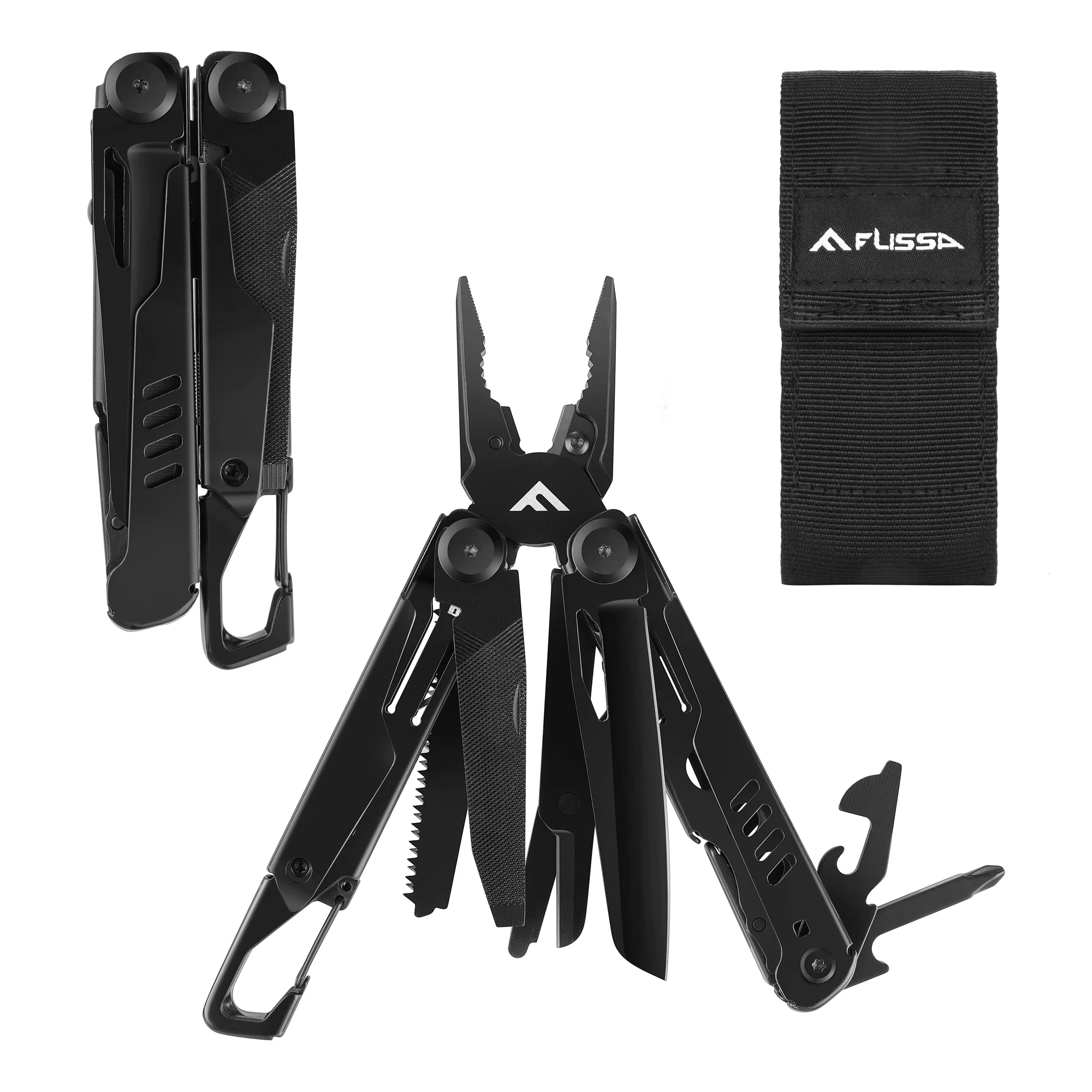 FLISSA 15-in-1 Multi-tool Pliers with Sheath Folding Plier Wire Stripper Outdoor Camping Survive Mini Portable Multitool Pocket doersupp automatic wire striper cutter stripper crimper pliers crimping terminal hand tool cutting and stripping wire multitool