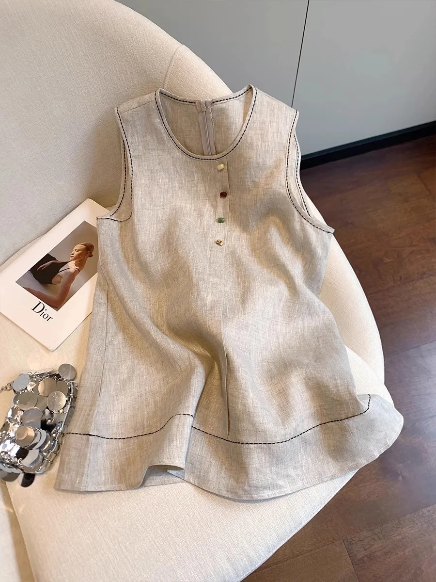

Retro Loose Women's Svel round Ne Vest Men's Casual Comfortable Summer Faion Versatile Clothing Commuting Top