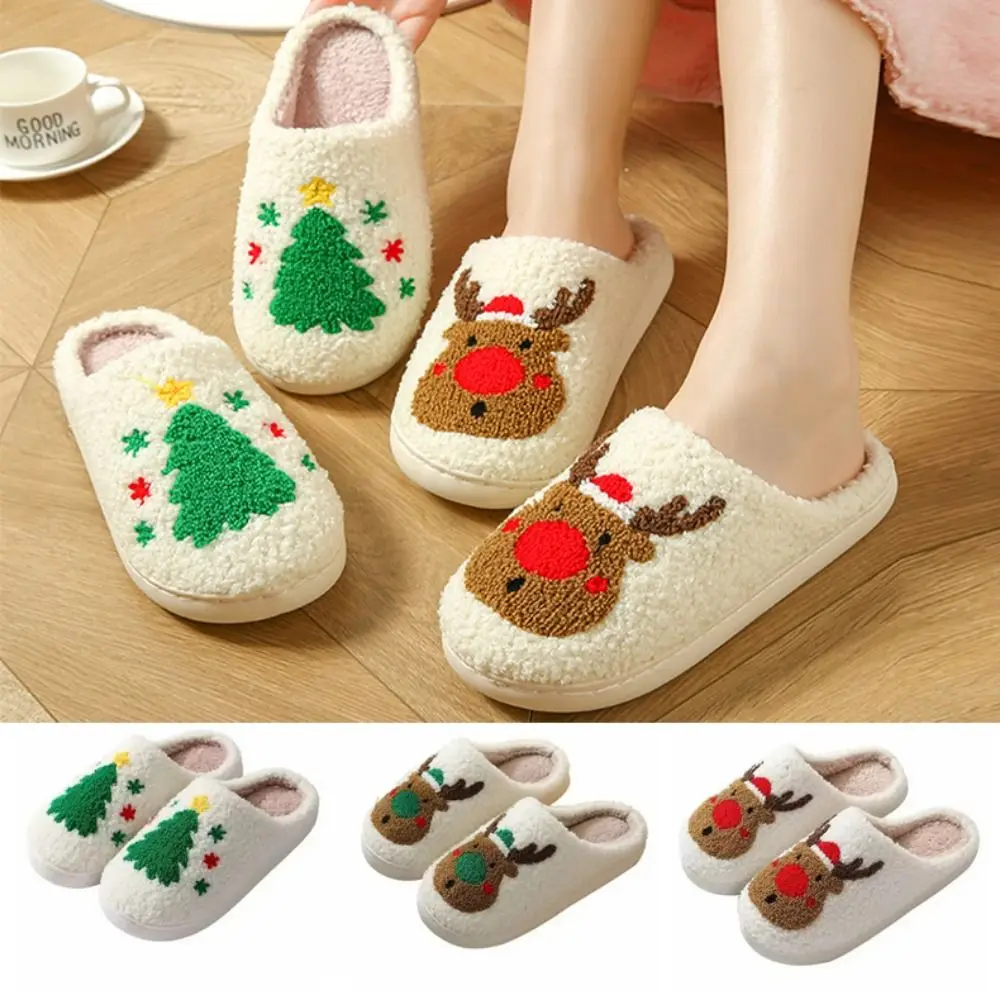 Moda bonito chinelos de natal macio adorável quente pelúcia slides confortáveis quentes casa chinelos quarto