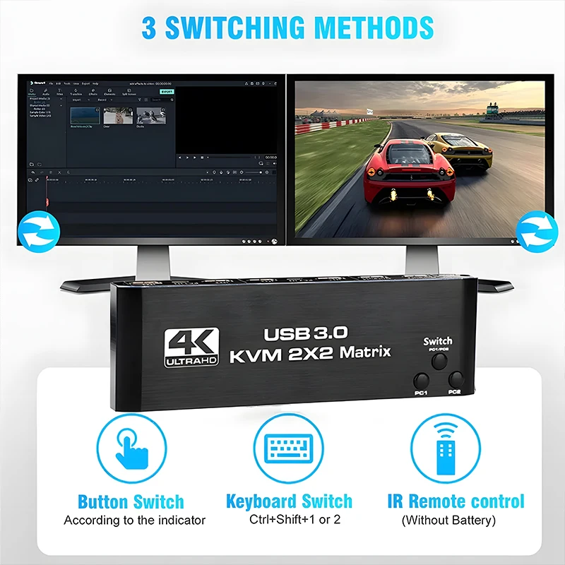 Imagem -05 - Hdmi Kvm Switch Matrix Monitor Duplo 4k 60hz Usb Switcher em Saídas para Computadores Monitores Exibição Estendida