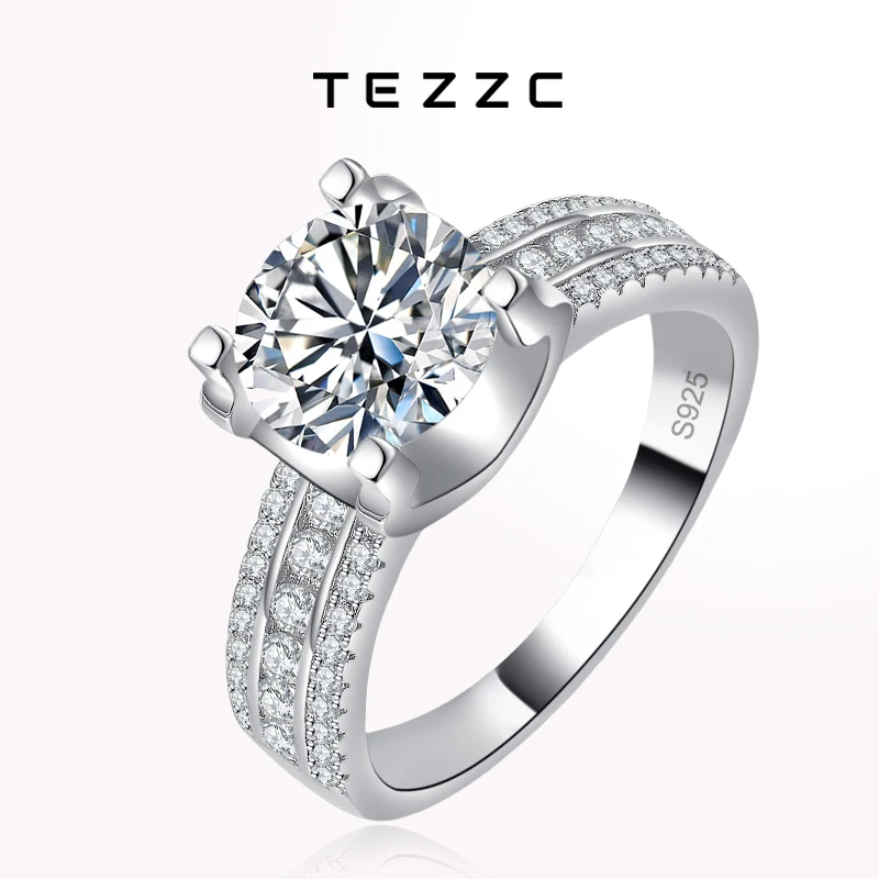 Tezzc 2ct 3ct 5ct Moissanite Rings Wedding Ring for Women S925 Sterling Silver Engagement Promise Wedding Band Fine Jewelry