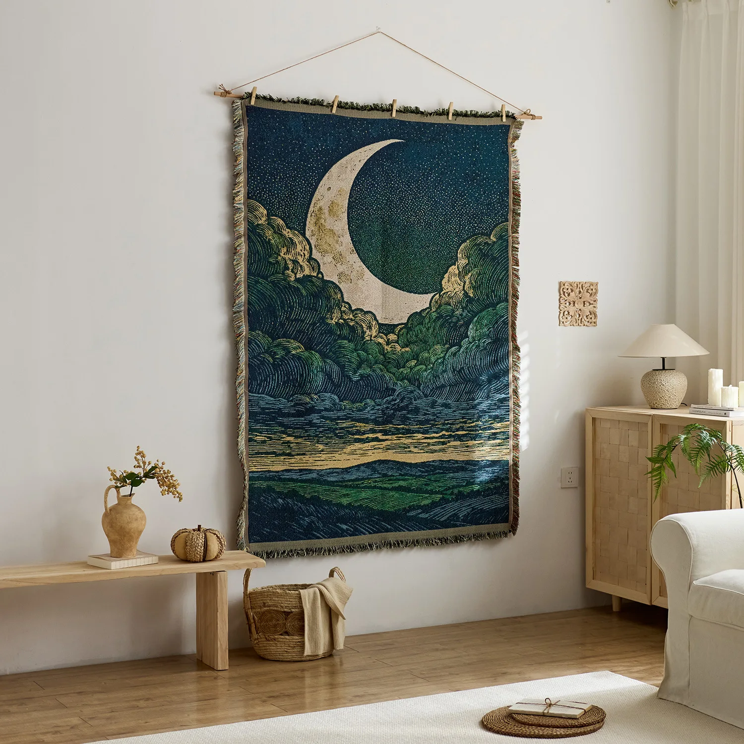 Homestay hanging cloth art style fabric hanging painting wall decoration background cloth cotton yarn tassel tapestry