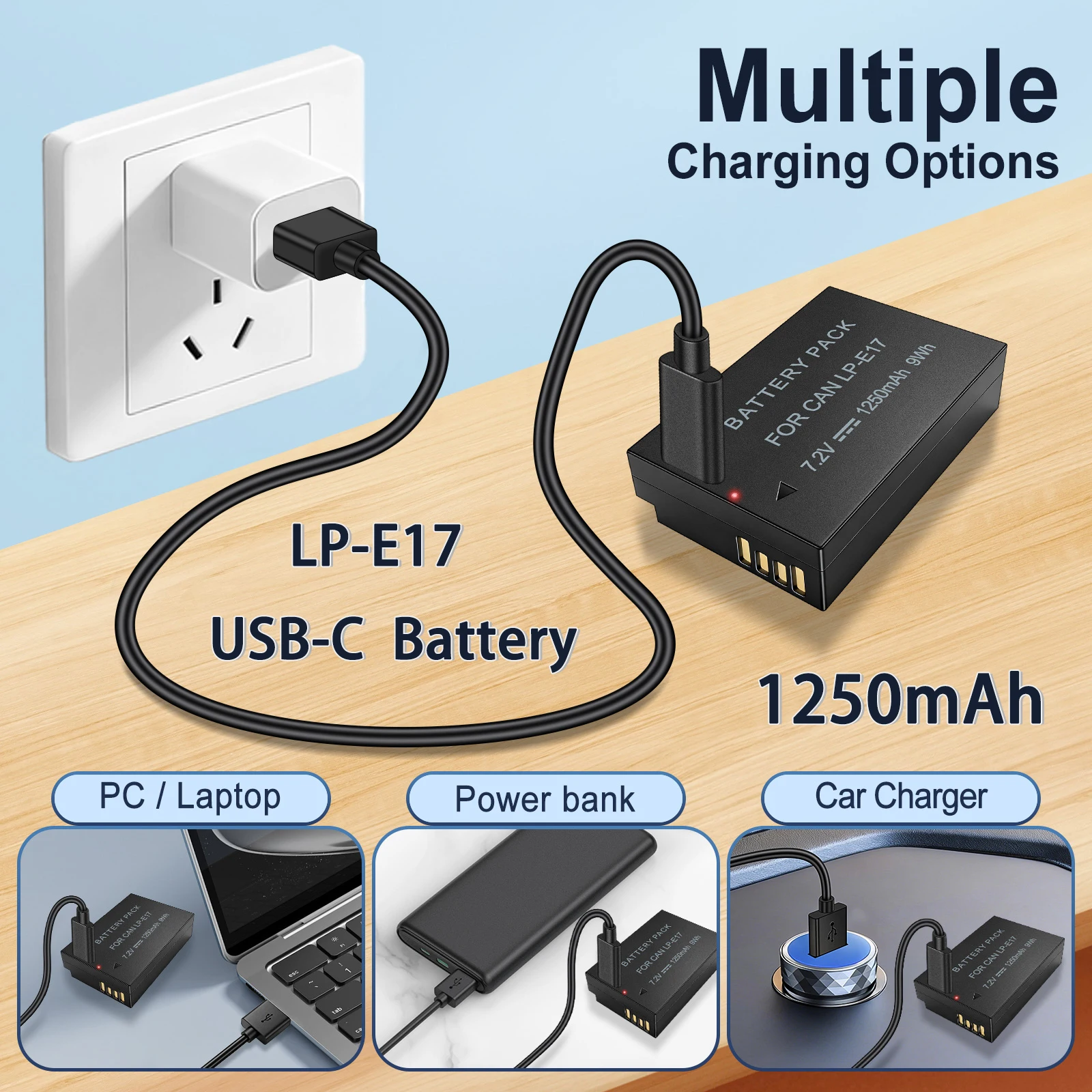 USB-C LP-E17 Battery for Canon EOS M3 M5 750D 760D 8000 D200D T6i