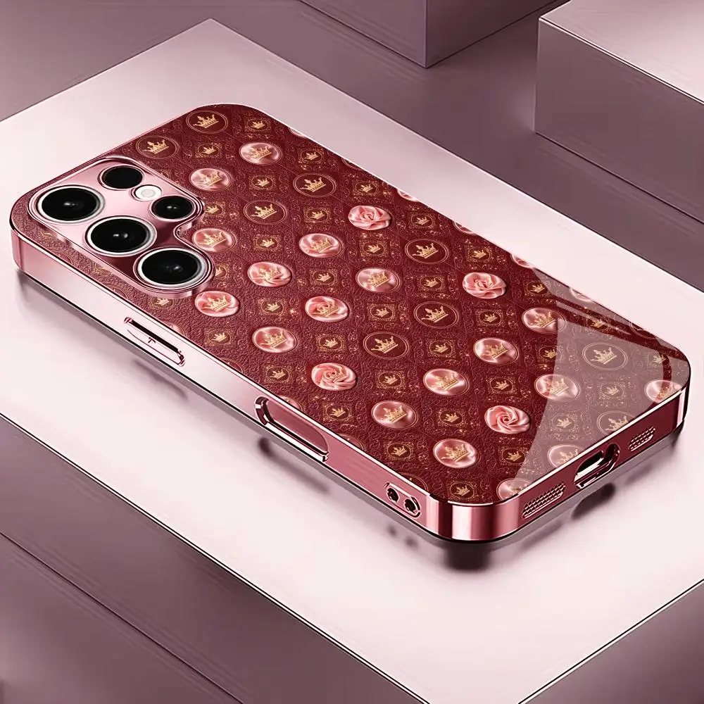 Rose and Crown Electroplated Glass HD TPU PhoneCase for Samsung Galaxy S26 S25 S24 S23 S22 S21 FE,Ultra,Plus Dropresistant