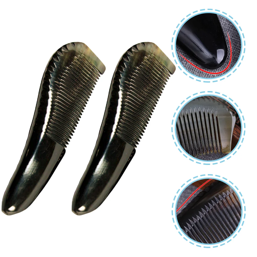 

2 Pcs Horn Comb Natural Scalp Massage Tool Scraping Horns Fine Tooth Handheld for Hairdressing Women's Girl's