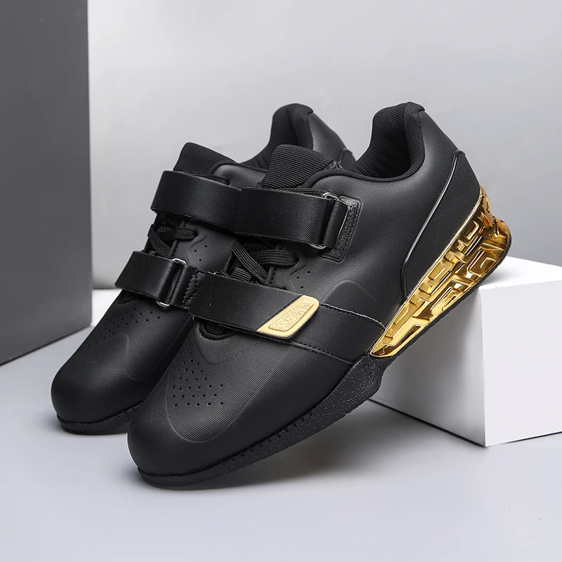 

2024 New Men Squat Hard Pull Shoe Black Leather Weight Lifting Shoes Mens Luxury Brand Sport Shoes Man Weight Shoes