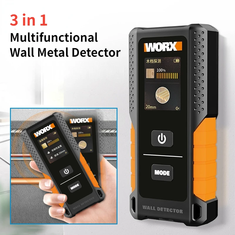 

Металлоискатель Worx WX085 3 в 1, многофункциональный настенный детектор для металла, дерева и проводов переменного тока, USB-детектор с цифровым дисплеем