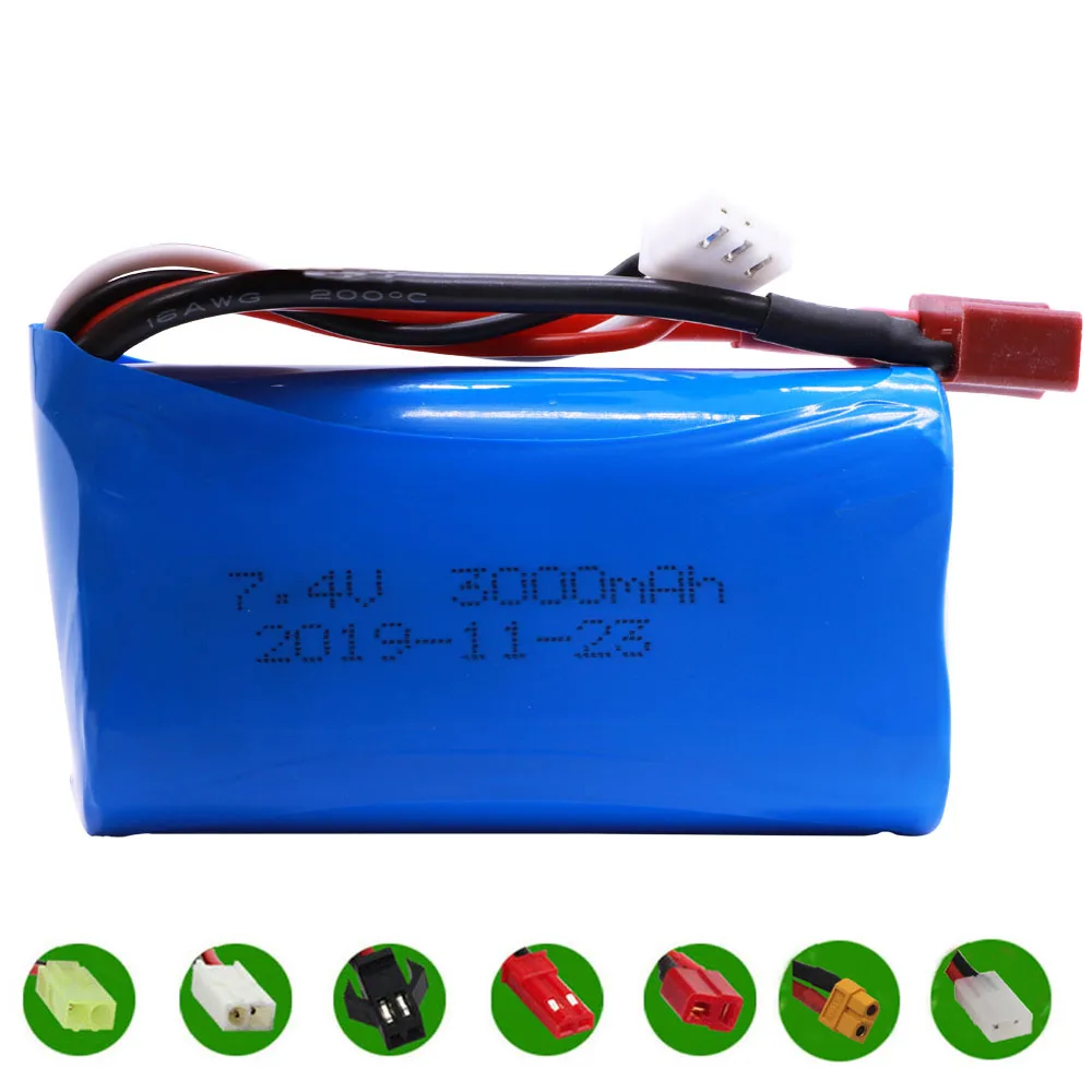 

18650 7,4 V 3000mah Lipo аккумулятор для Wltoys 12428 12401 12402 12403 FY-03 FY01 FY02 фотоаккумулятор, запасные части 12404 V