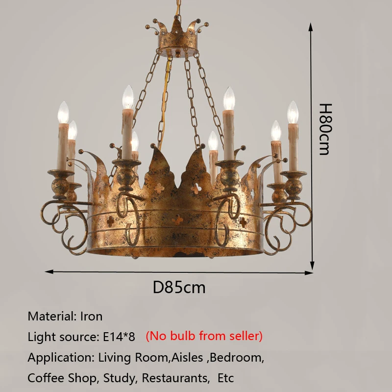 8-head Wrought Iron Art American Countryside Crown Chandelier Living Room Dining Room Bedroom Corridor Decoration Chandelier