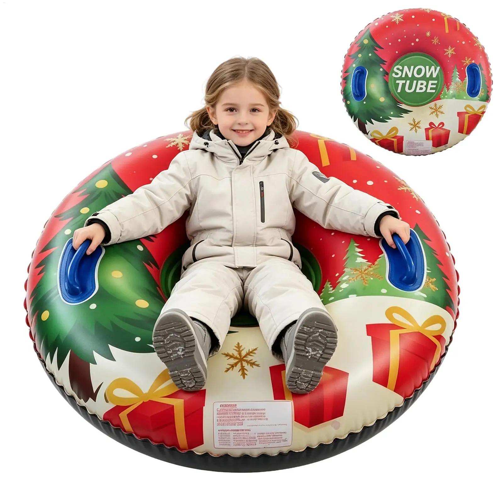 Snow Tubes 36 Inch Christmas Thickened Winter Toy with Anti-Slip Handle Snow Sledding Tube for Family Outings Ski Resort Park