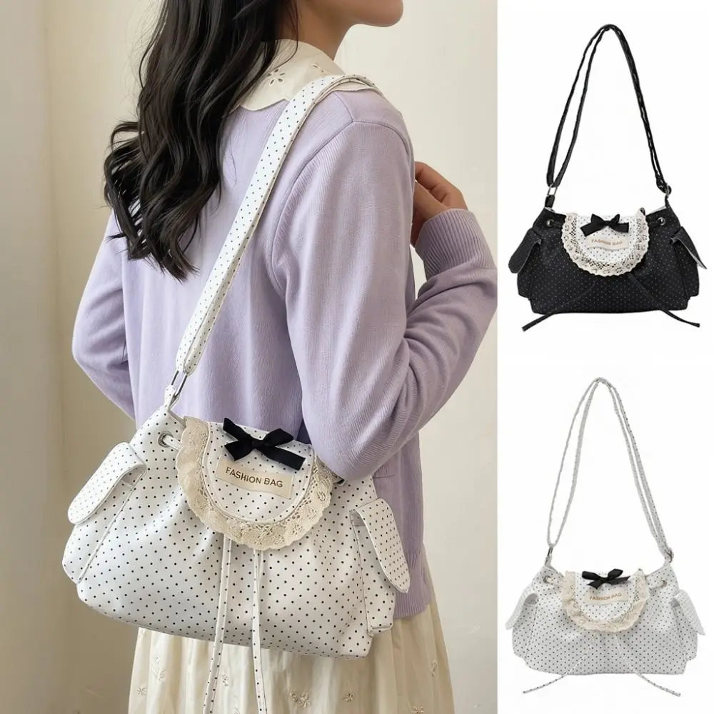 

Temperament Korean Style Polka Dot Shoulder Bag Cute Canvas Messenger Bag Vintage Simple Retro Underarm Bag Ladies