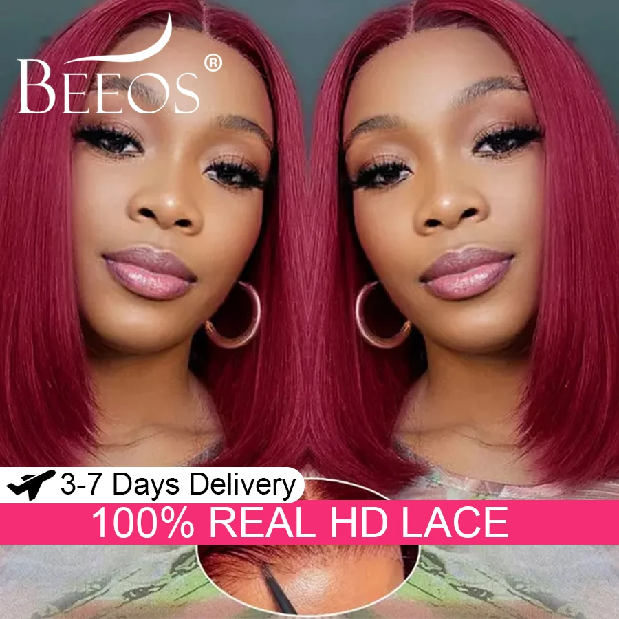 Glueless Wig 99J Burgundy Bob Wigs 5x5 Closure Wigs Human Hair Pre Cut Lace Short Bob Melt Skins Brazilian Virgin Hair For Women