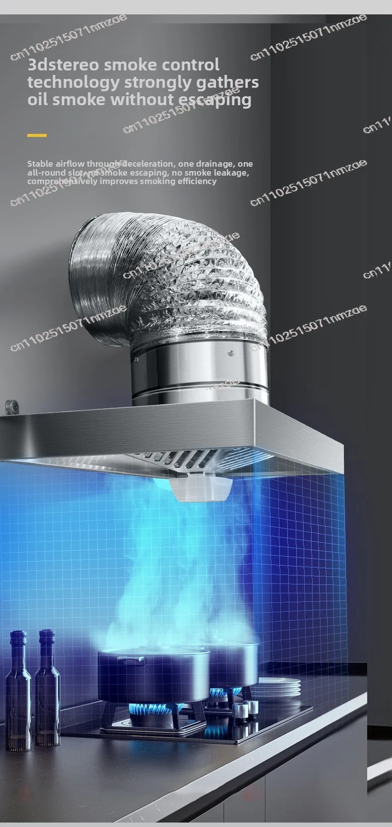 Household Stainless Steel Range Hood Powerful Exhaust Fan for Kitchen Smoke Collection