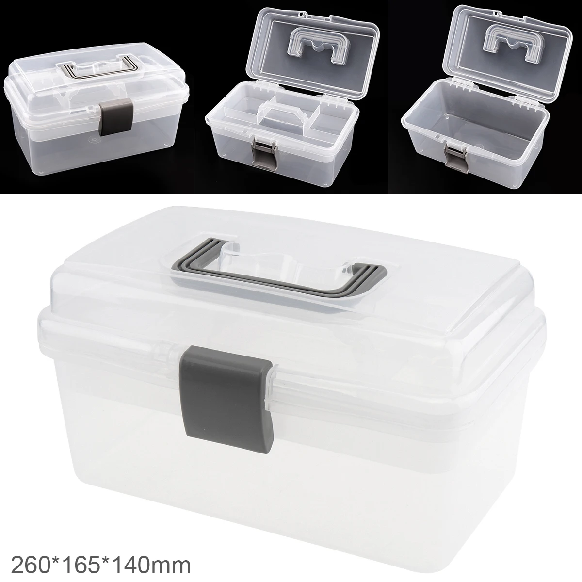 

10 Inch Transparent White PP Plastic Double-layer Storage Tool Box with 260mm Length and 165mm Width for Hardware Accessories