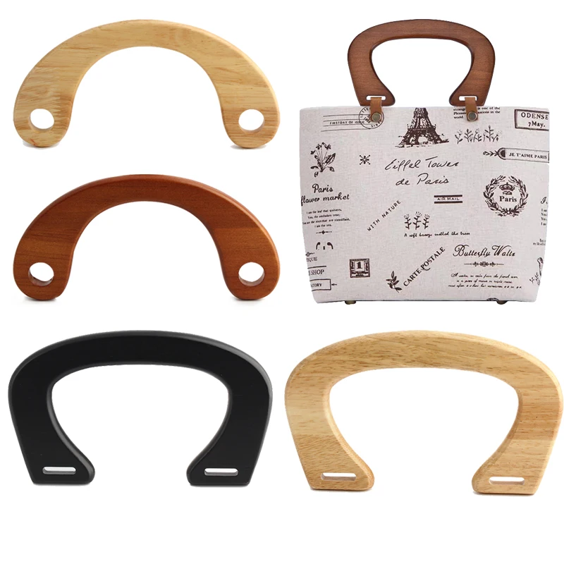 2PCS Wooden Wallet Handle Shoulder Bag Replacement Crochet Bag Beach Bag Straw Bag Handle DIY C Shaped Handle