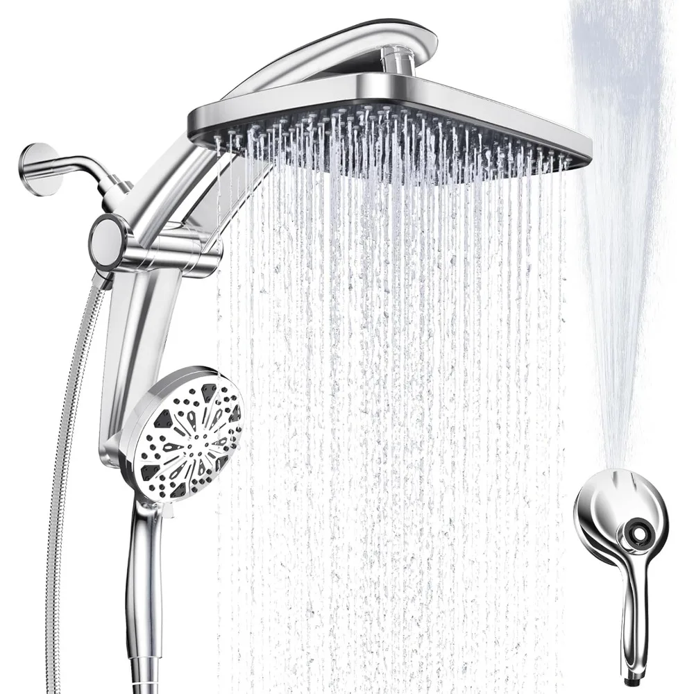 

High-Pressure Rainfall Shower Head with Adjustable Handheld Spray Combo and One-Piece Stand