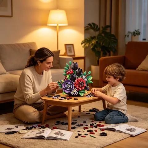 Creative MOC Advent Flower Bouquet Building Blocks, Phalaenopsis 24‑Style Floral DIY Bricks Set, Elegant Home Ornament, Premium