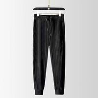 Unisex Lightweight Solid Color Stripe Ice Silk Quick-Dry Sport Pants Summer Thin Elastic Cuffed Breathable Loose Fit Outdoor Run
