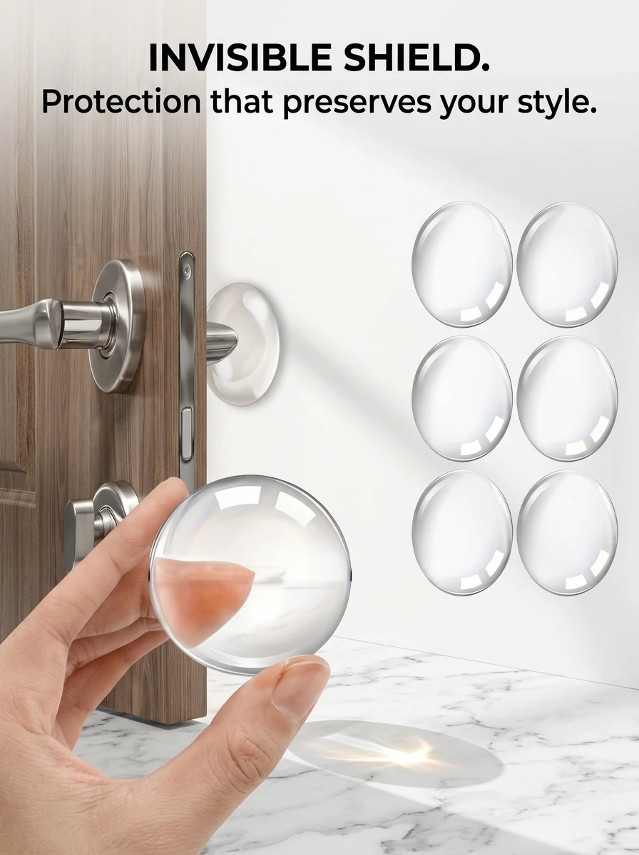 [Shock Absorbing Door Stop] 3/6/12pcs Shock Absorbing Transparent Self-Adhesive Door Stop Wall Protectors | Noise Reducing, Easy