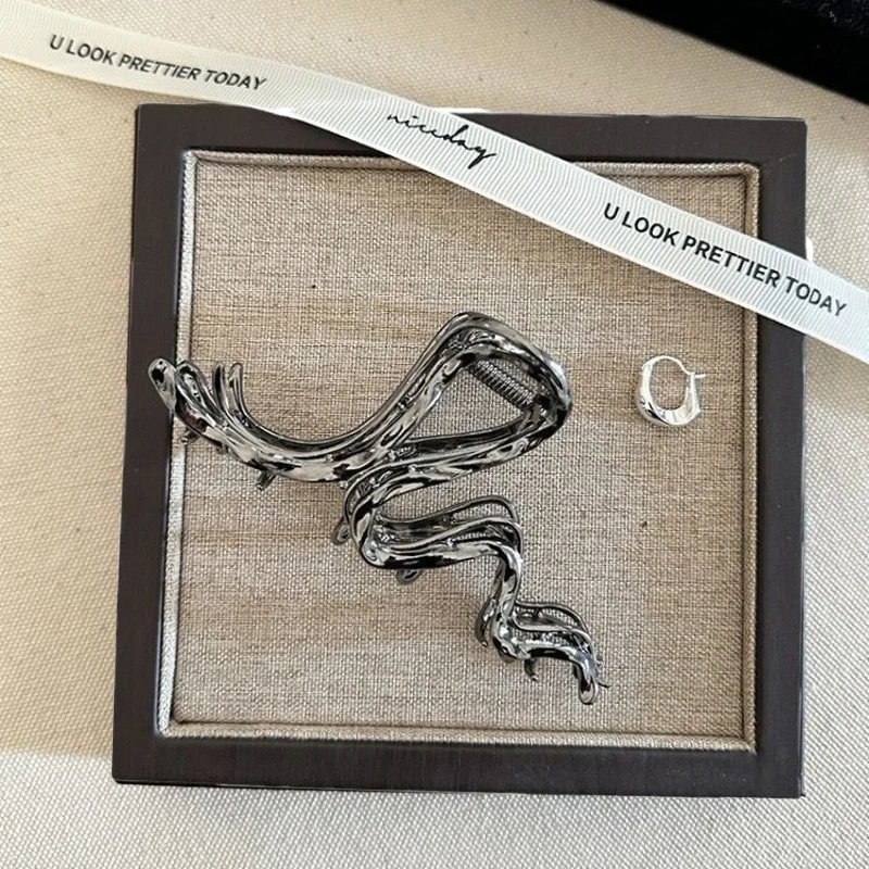 العصرية المعادن القرش مشبك شعر غير النظامية كراب كليب فاسق نمط أسود فضي الكورية النساء دبوس الشعر الملحقات