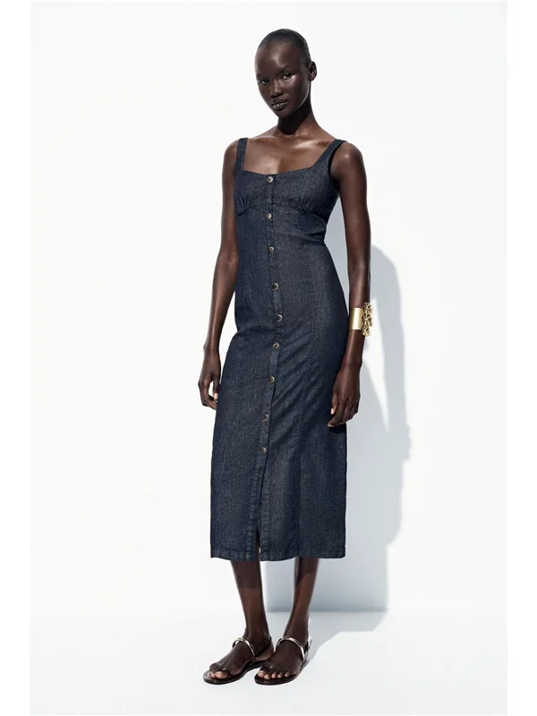 زر إغلاق زخرفي حزام الكتف مستدير Ne Midi Dr Denim Work Warehouse ip الخريف الديكور Faion السيدات... #1