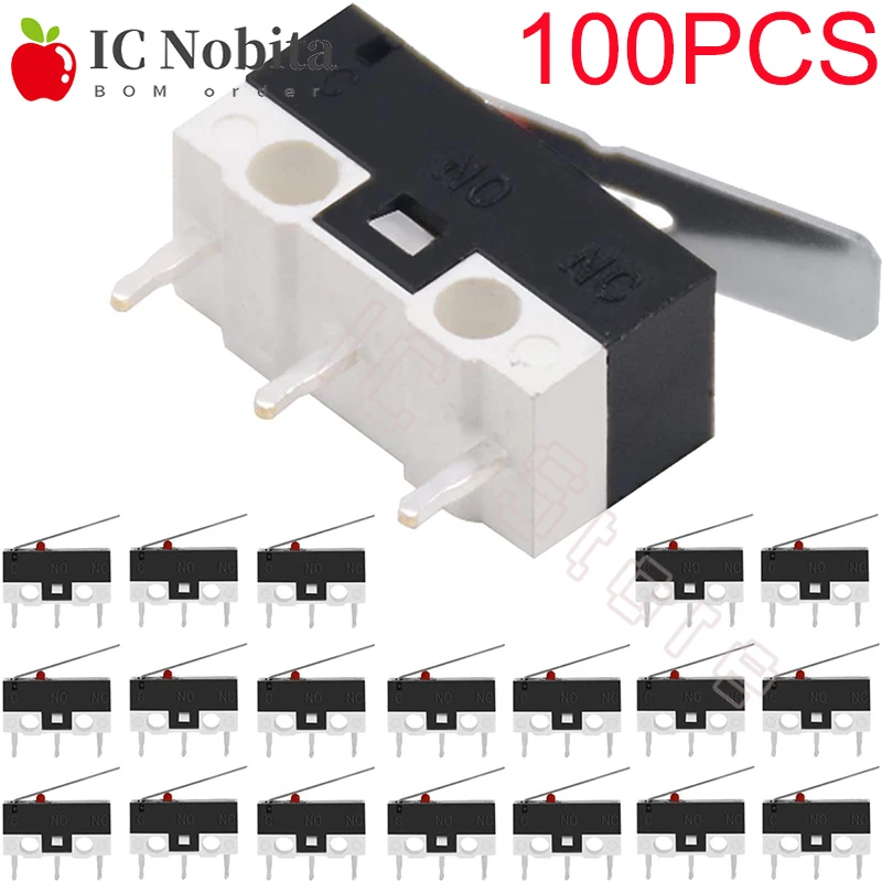 100PCS Micro Limit Switch NO+NC Hinge Straight Lever 3PIN 125V 1A Mouse Micro Touch Button Momentary Switch Black