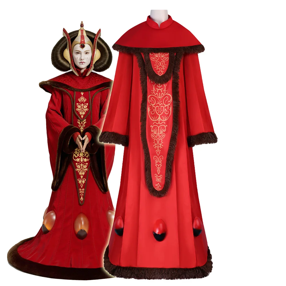 

Padme Cosplay Red Long Dress Queen Outfit Fantasy Costume Adult Women Robe Cape Outfits Halloween Carnival Party Suit