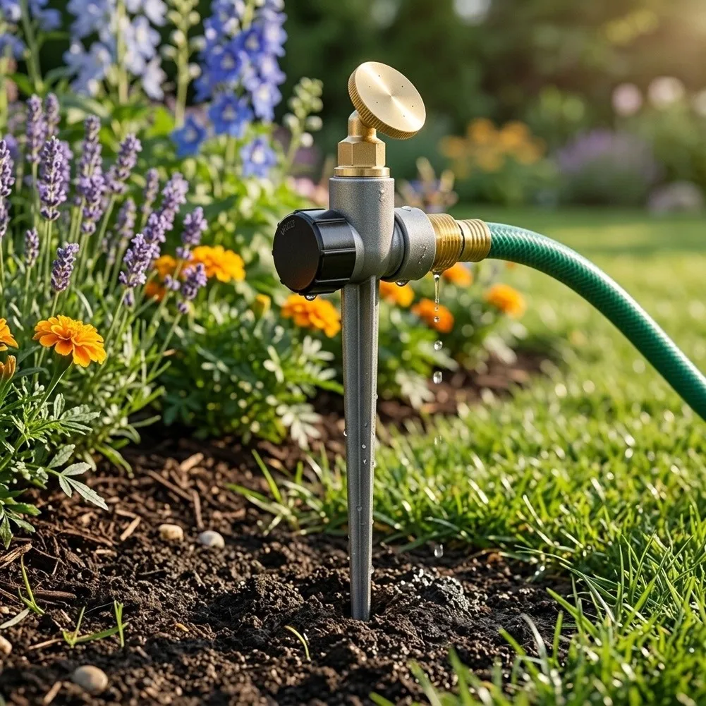 360-Degree Rotating Sprinkler with Zinc Alloy Base and Copper Nozzle for Uniform Coverage in Residential Landscapes