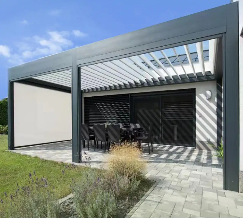 Affordable Villa Outdoor Pavilion Fashionable Adjustable Blinds Powder Coated Aluminum Alloy Gazebo Rainproof Sunshade Pergola
