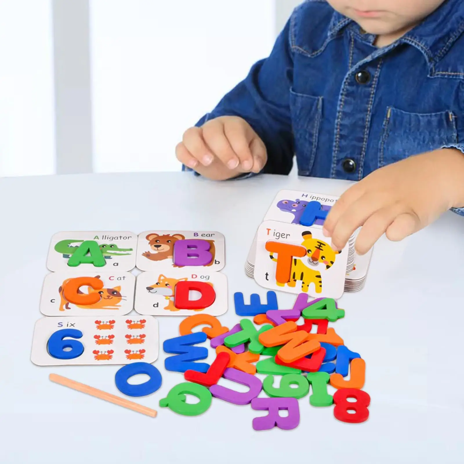 Alphabet Pairing Puzzle Montessori Toy Wooden Blocks Practicing Portable