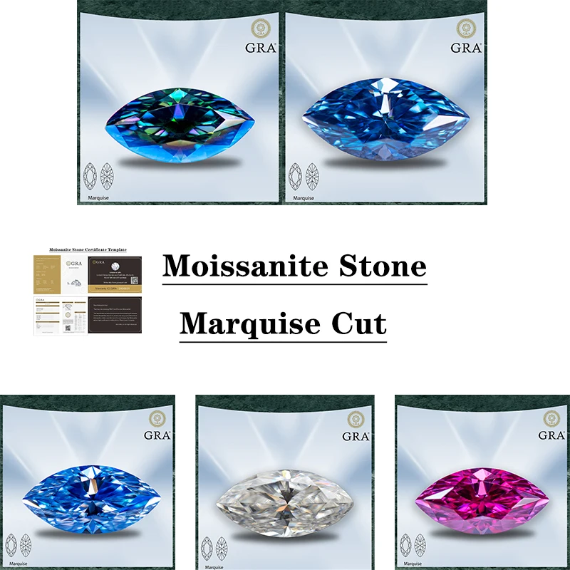 

Moissanite Stone Marquise Cut with Certificate VVS1 Multiple Colors Combination chain Charms Excellent Quality