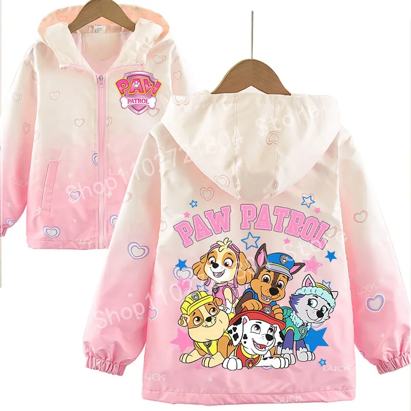 Paw Patrol Children's Outdoor Jacket Cute Printed Hooded Kawaii Cartoon Autumn Winter Warm Tops Anime Peripherals Girls Clothes